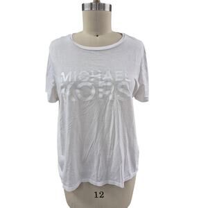 MICHAEL KORS Women L White cotton T-shirt "MICHAEL KORS" Decal Front